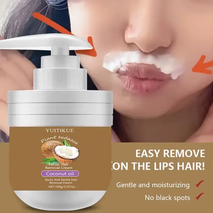 Crème dépilatoire visage à l'huile de coco YUITIKUE - Épilateur doux pour les lèvres