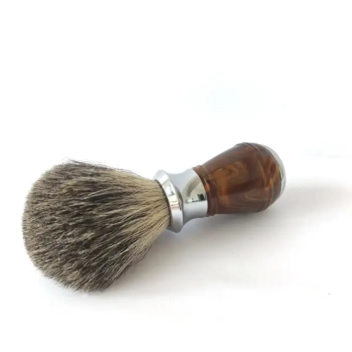 Brosse de rasage en laine mélangée en poils de blaireau - avec manche en alliage acrylique/zinc