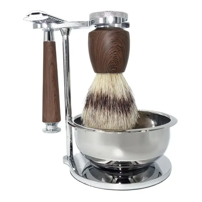 Kit de rasage classique iRAZOR 4 pièces pour homme, rasoir de sécurité à double tranchant, ensemble cadeau, accessoires de barbier vintage pour homme