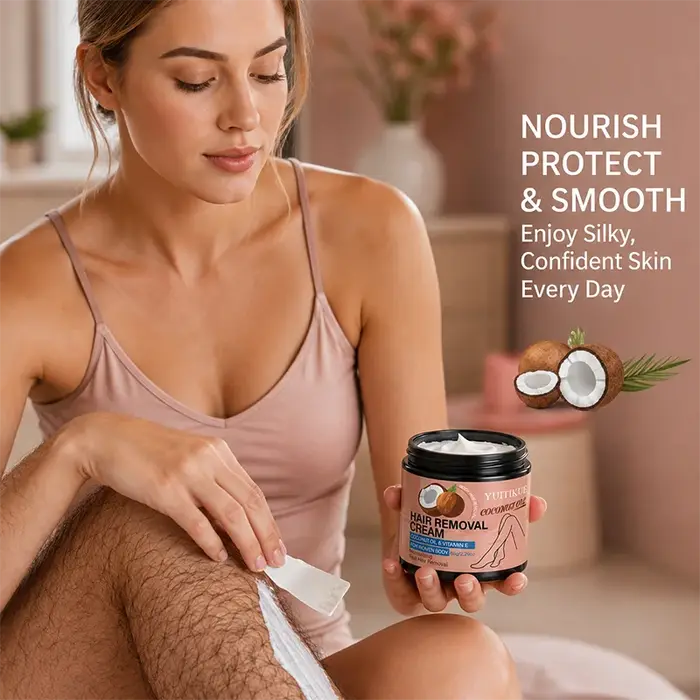Crème dépilatoire à l'huile de coco YUITIKUE 65g - Enrichie en vitamine E, douce et hydratante pour femmes