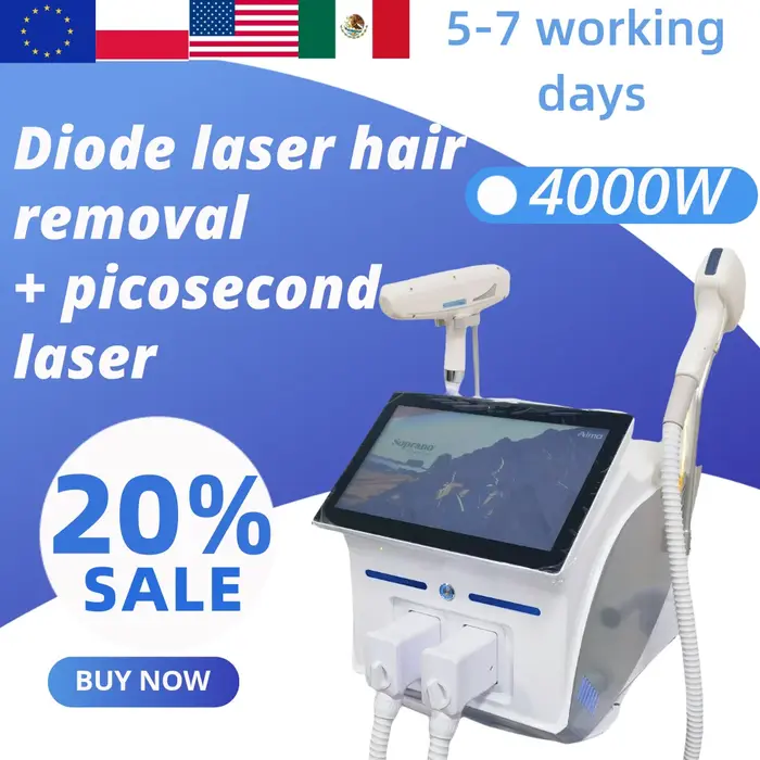 Dernier dispositif d'épilation au Laser à Diode picoseconde-4 longueurs d'onde 4000W puissance indolore et permanente 808nm + 1064nm + 755nm + 940nm